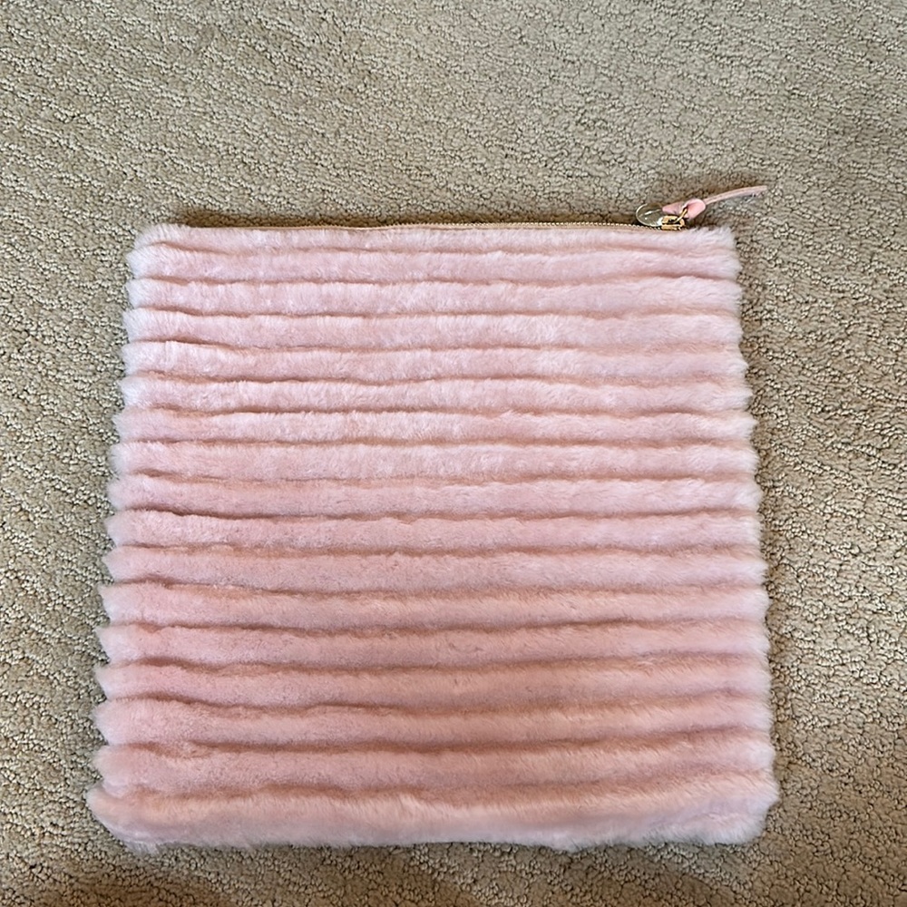 Clare V pink faux fur fold over clutch